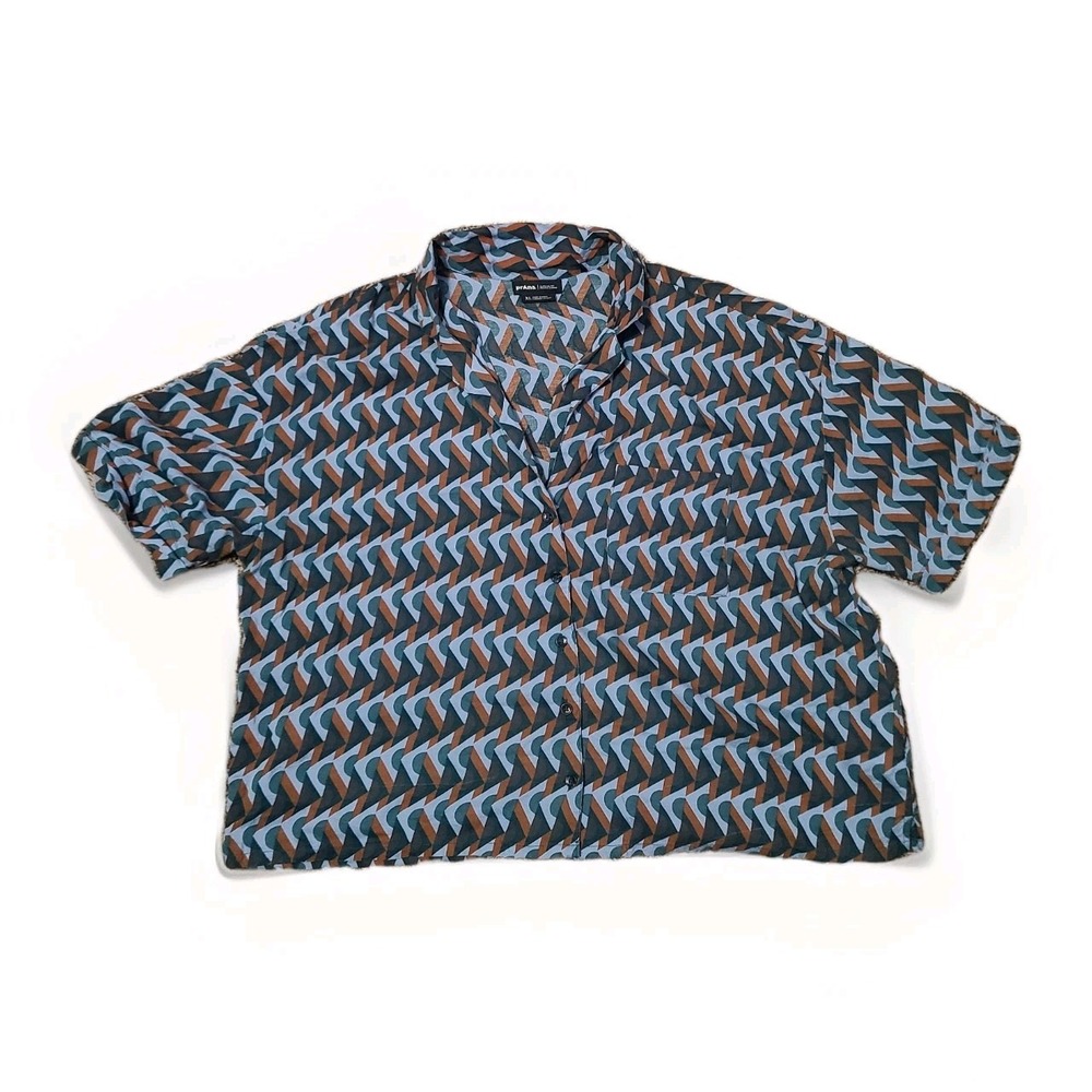 Prana Iguala Top Women's XL Blue Multi High Tide Retro Geo Short Sleeves‎ Casual